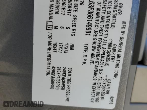 ✅ 2006 Chevrolet Equinox LT • VIN: 2CNDL63F366149901 • Лот: 57141215. Опубликован ранее на Copart с пробегом 127 144 миль. Бесплатный доступ к архиву аукционных продаж из США и подробный отчёт об истории автомобиля на DreamBid. Изображение 13.