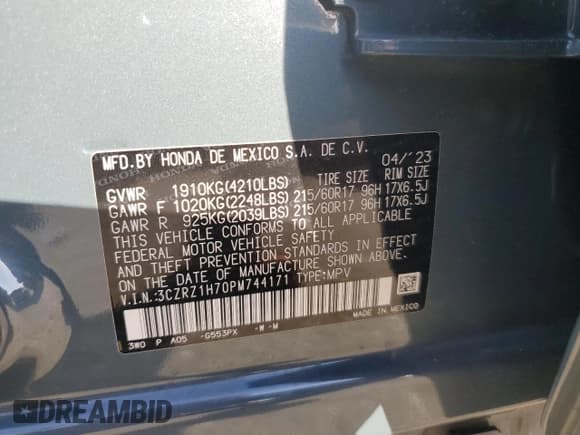 ✅ 2023 Honda HR-V EX-L • VIN: 3CZRZ1H70PM744171 • Lot: 80549275. Wystawiony na Copart z przebiegiem 25 529 mil. Bezpłatny archiwum sprzedaży aukcyjnych z USA i szczegółowy raport historii pojazdu na DreamBid. Zdjęcie 14.