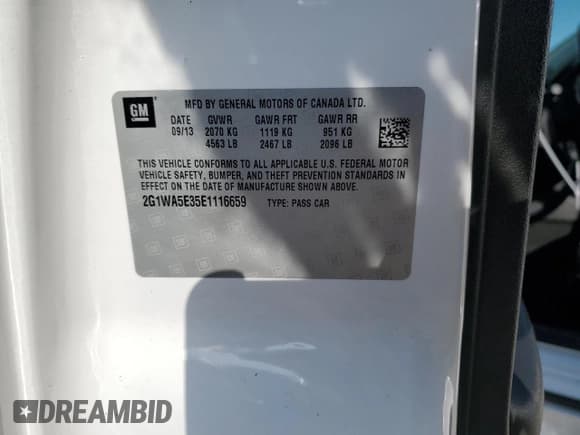 ✅ 2014 Chevrolet Impala LS • VIN: 2G1WA5E35E1116659 • Лот: 77798294. Опубликован ранее на Copart с пробегом 89 075 миль. Бесплатный доступ к архиву аукционных продаж из США и подробный отчёт об истории автомобиля на DreamBid. Изображение 14.