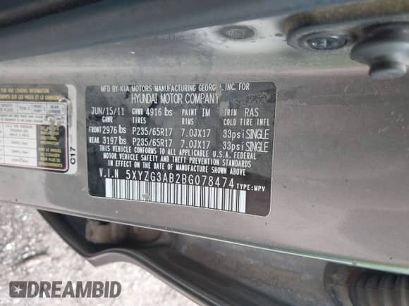 2011 Hyundai Santa Fe GLS с VIN 5XYZG3AB2BG078474, выставлен на аукционе IAAI как лот 43241514 с пробегом 133 505 миль миль и . История ставок и продаж доступна на DreamBid. Изображение 9.