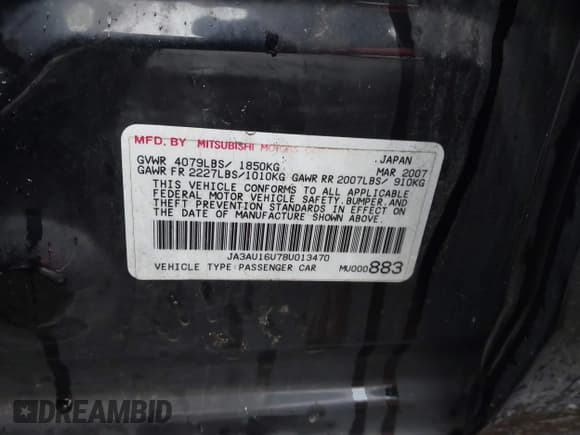 ✅ 2008 Mitsubishi Lancer DE • VIN: JA3AU16U78U013470 • Лот: 42605630. Опубликован ранее на IAAI с пробегом 250 640 миль. Бесплатный доступ к архиву аукционных продаж из США и подробный отчёт об истории автомобиля на DreamBid. Изображение 9.