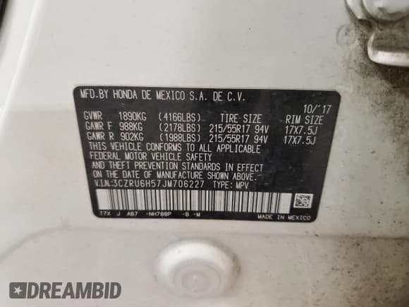 ✅ 2018 Honda HR-V EX • VIN: 3CZRU6H57JM706227 • Lot: 72021765. Listed on Copart with 189,898 mi. Free auction sales archive from the USA and detailed vehicle history report at DreamBid. Image 13.