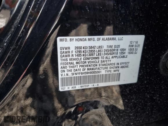 ✅ 2017 Honda Pilot EX-L • VIN: 5FNYF6H59HB005361 • Лот: 91615235. Опубликован ранее на Copart с пробегом 112 512 миль. Бесплатный доступ к архиву аукционных продаж из США и подробный отчёт об истории автомобиля на DreamBid. Изображение 13.