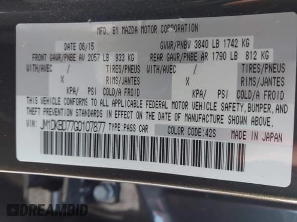 ✅ 2016 Mazda CX-3 Grand Touring • VIN: JM1DKBD77G0107877 • Лот: 43777986. Опубликован ранее на IAAI с пробегом 56 194 миль. Бесплатный доступ к архиву аукционных продаж из США и подробный отчёт об истории автомобиля на DreamBid. Изображение 9.
