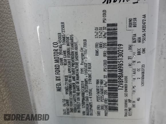 ✅ 2011 Ford Mustang V6 • VIN: 1ZVBP8AM9B5130219 • Lot: 57945885. Listed on Copart with Not provided. Free auction sales archive from the USA and detailed vehicle history report at DreamBid. Image 12.