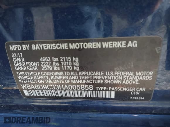 ✅ 2017 BMW 3 Series 330i xDrive • VIN: WBA8D9C33HA005858 • Lot: 43509690. Listed on IAAI with 144,289 mi. Free auction sales archive from the USA and detailed vehicle history report at DreamBid. Image 9.