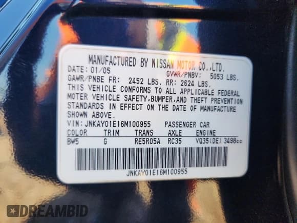 ✅ 2006 Infiniti M • VIN: JNKAY01E16M100955 • Lot: 71373215. Listed on Copart with 247,418 mi. Free auction sales archive from the USA and detailed vehicle history report at DreamBid. Image 12.