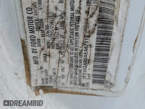 ✅ 2010 Ford F-250 • VIN: 1FTSX2AR5AEA67310 • Lot: 81464965. Listed on Copart with 320,545 mi. Free auction sales archive from the USA and detailed vehicle history report at DreamBid. Image 12.