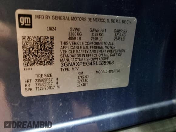 ✅ 2025 Chevrolet Equinox AWD LT • VIN: 3GNAXPEG4SL185908 • Lot: 86675665. Listed on Copart with 6,893 mi. Free auction sales archive from the USA and detailed vehicle history report at DreamBid. Image 13.