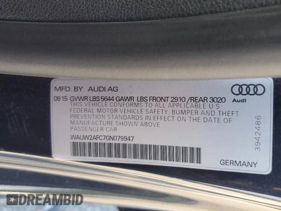 ✅ 2016 Audi S7 • VIN: WAUW2AFC7GN079947 • Лот: 65709985. Опубликован ранее на Copart с пробегом 104 064 миль. Бесплатный доступ к архиву аукционных продаж из США и подробный отчёт об истории автомобиля на DreamBid. Изображение 13.