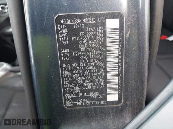 ✅ 2011 Nissan Juke SL • VIN: JN8AF5MV8BT014546 • Lot: 43730830. Listed on IAAI with 138,662 mi. Free auction sales archive from the USA and detailed vehicle history report at DreamBid. Image 9.