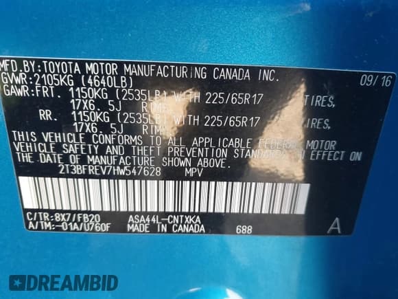 ✅ 2017 Toyota RAV4 LE • VIN: 2T3BFREV7HW547628 • Lot: 43661684. Wystawiony na IAAI z przebiegiem 106 708 mil. Bezpłatny archiwum sprzedaży aukcyjnych z USA i szczegółowy raport historii pojazdu na DreamBid. Zdjęcie 9.