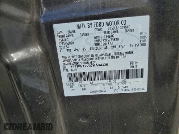 ✅ 2007 Ford F-150 XLT • VIN: 1FTPW12V07KA94326 • Lot: 94911125. Wystawiony na Copart z przebiegiem 157 709 mil. Bezpłatny archiwum sprzedaży aukcyjnych z USA i szczegółowy raport historii pojazdu na DreamBid. Zdjęcie 12.