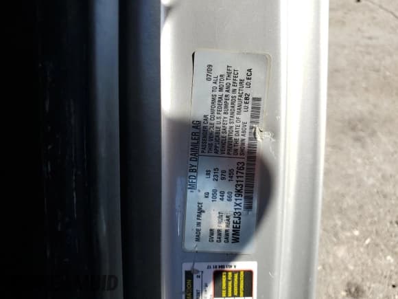 ✅ 2009 Smart fortwo Pure • VIN: WMEEJ31X19K311763 • Lot: 80911205. Wystawiony na Copart z przebiegiem 157 146 mil. Bezpłatny archiwum sprzedaży aukcyjnych z USA i szczegółowy raport historii pojazdu na DreamBid. Zdjęcie 12.