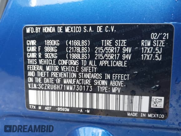 ✅ 2021 Honda HR-V EX-L • VIN: 3CZRU6H71MM730173 • Лот: 42840084. Опубликован ранее на IAAI с пробегом 75 749 миль. Бесплатный доступ к архиву аукционных продаж из США и подробный отчёт об истории автомобиля на DreamBid. Изображение 9.