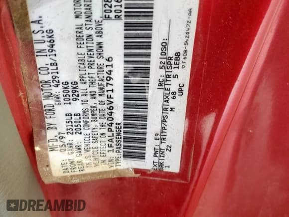 ✅ 1997 Ford Mustang • VIN: 1FALP4046VF179416 • Lot: 68310045. Listed on Copart with 115,107 mi. Free auction sales archive from the USA and detailed vehicle history report at DreamBid. Image 12.