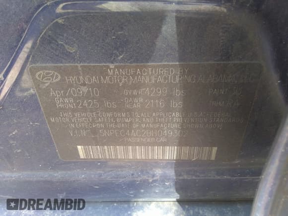 ✅ 2011 Hyundai Sonata SE • VIN: 5NPEC4AC2BH049302 • Lot: 39582859. Listed on IAAI with Not provided. Free auction sales archive from the USA and detailed vehicle history report at DreamBid. Image 9.