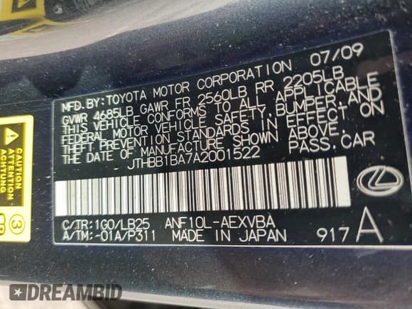 ✅ 2010 Lexus HS 250h • VIN: JTHBB1BA7A2001522 • Лот: 74371974. Опубликован ранее на Copart с пробегом 225 215 миль. Бесплатный доступ к архиву аукционных продаж из США и подробный отчёт об истории автомобиля на DreamBid. Изображение 12.