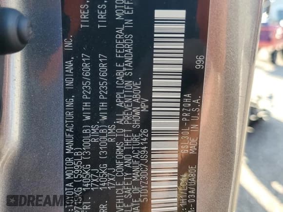 ✅ 2018 Toyota Sienna XLE Auto Access Seat • VIN: 5TDYZ3DC7JS941426 • Lot: 80906085. Listed on Copart with 178,603 mi. Free auction sales archive from the USA and detailed vehicle history report at DreamBid. Image 14.