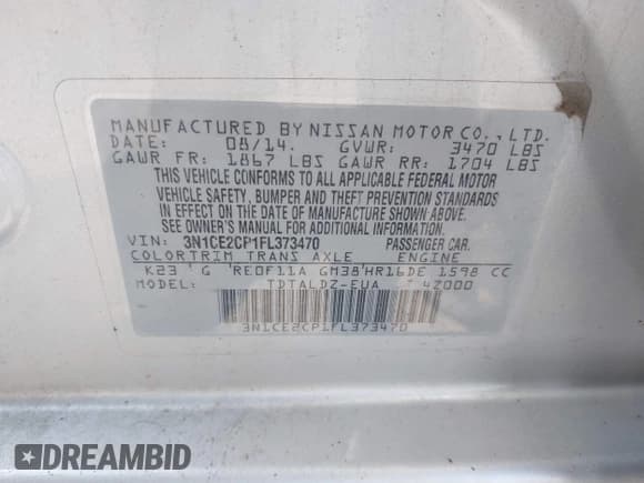 ✅ 2015 Nissan Note S • VIN: 3N1CE2CP1FL373470 • Lot: 42109284. Listed on IAAI with 107,063 mi. Free auction sales archive from the USA and detailed vehicle history report at DreamBid. Image 9.