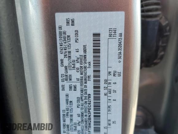 ✅ 2023 Ford F-250 XL • VIN: 1FT8W2BN3PEC62789 • Lot: 55997595. Wystawiony na Copart z przebiegiem Nie podano. Bezpłatny archiwum sprzedaży aukcyjnych z USA i szczegółowy raport historii pojazdu na DreamBid. Zdjęcie 12.