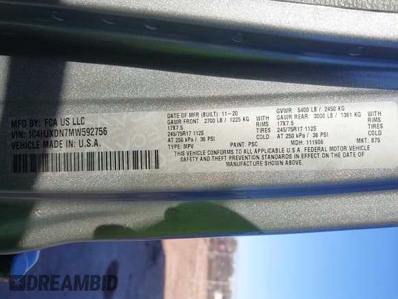 ✅ 2021 Jeep Wrangler Unlimited Sport S • VIN: 1C4HJXDN7MW592756 • Lot: 40592252. Wystawiony na IAAI z przebiegiem 70 248 mil. Bezpłatny archiwum sprzedaży aukcyjnych z USA i szczegółowy raport historii pojazdu na DreamBid. Zdjęcie 9.