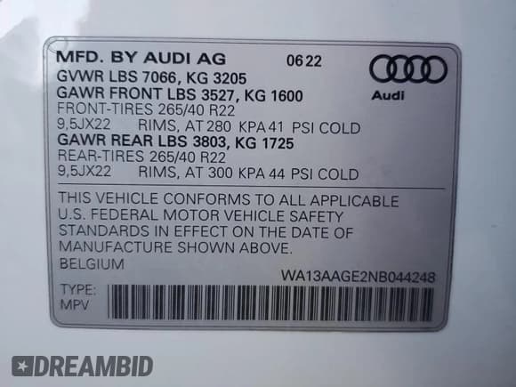 ✅ 2022 Audi e-tron Sportback Prestige • VIN: WA13AAGE2NB044248 • Lot: 75013454. Wystawiony na Copart z przebiegiem 26 450 mil. Bezpłatny archiwum sprzedaży aukcyjnych z USA i szczegółowy raport historii pojazdu na DreamBid. Zdjęcie 12.