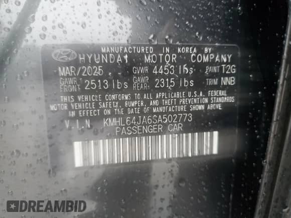 2025 Hyundai Sonata SEL with VIN KMHL64JA6SA502773, listed as a Copart auction lot 90327405 with 6,770 mi miles and Salvage title. Bid and sale history available at DreamBid. Image 12.