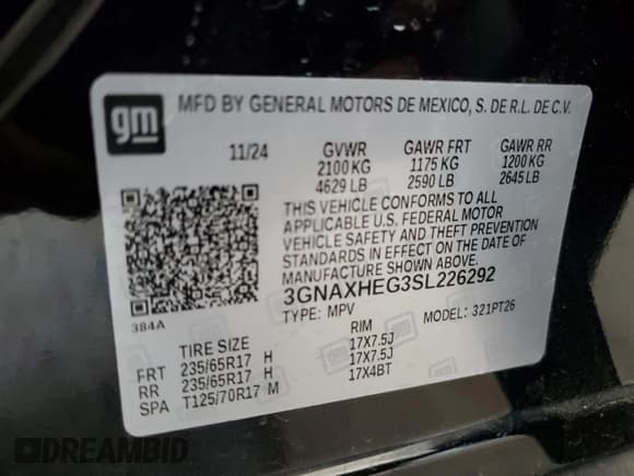 ✅ 2025 Chevrolet Equinox FWD LT • VIN: 3GNAXHEG3SL226292 • Lot: 71932385. Wystawiony na Copart z przebiegiem 22 072 mil. Bezpłatny archiwum sprzedaży aukcyjnych z USA i szczegółowy raport historii pojazdu na DreamBid. Zdjęcie 14.