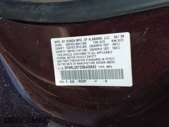 ✅ 2009 Honda Odyssey EX-L • VIN: 5FNRL38729B409682 • Lot: 43248500. Wystawiony na IAAI z przebiegiem 166 380 mil. Bezpłatny archiwum sprzedaży aukcyjnych z USA i szczegółowy raport historii pojazdu na DreamBid. Zdjęcie 9.