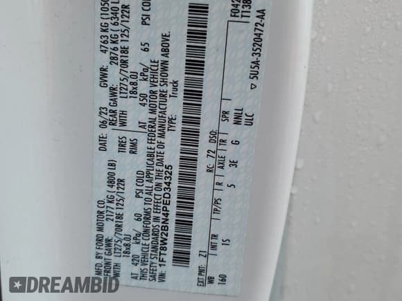 ✅ 2023 Ford F-250 XL • VIN: 1FT8W2BN4PED34325 • Lot: 49441415. Wystawiony na Copart z przebiegiem 28 974 mil. Bezpłatny archiwum sprzedaży aukcyjnych z USA i szczegółowy raport historii pojazdu na DreamBid. Zdjęcie 13.