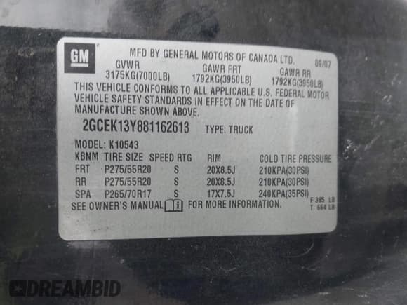 ✅ 2008 Chevrolet Silverado 1500 LTZ • VIN: 2GCEK13Y881162613 • Lot: 41893222. Listed on IAAI with 192,078 mi. Free auction sales archive from the USA and detailed vehicle history report at DreamBid. Image 9.