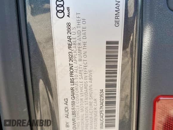 ✅ 2019 Audi S5 Sportback Prestige • VIN: WAUC4CF57KA023534 • Lot: 85591005. Listed on Copart with 57,461 mi. Free auction sales archive from the USA and detailed vehicle history report at DreamBid. Image 12.