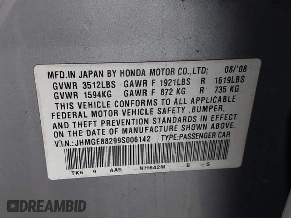 ✅ 2009 Honda Fit • VIN: JHMGE88299S006142 • Lot: 43616805. Listed on IAAI with 158,335 mi. Free auction sales archive from the USA and detailed vehicle history report at DreamBid. Image 9.