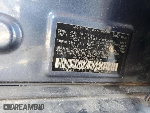 ✅ 2013 Subaru Outback Premium • VIN: 4S4BRBGC4D3321548 • Лот: 87366915. Опубликован ранее на Copart с пробегом 144 984 миль. Бесплатный доступ к архиву аукционных продаж из США и подробный отчёт об истории автомобиля на DreamBid. Изображение 12.