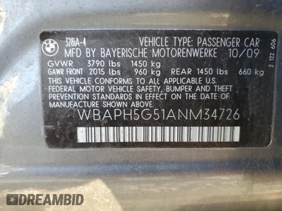 ✅ 2010 BMW 3 Series 328i • VIN: WBAPH5G51ANM34726 • Lot: 43971725. Listed on Copart with 183,454 mi. Free auction sales archive from the USA and detailed vehicle history report at DreamBid. Image 12.