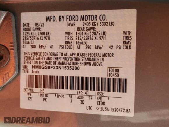 ✅ 2022 Ford Transit Connect XLT • VIN: NM0GS9F23N1535280 • Lot: 81914514. Listed on Copart with 100,191 mi. Free auction sales archive from the USA and detailed vehicle history report at DreamBid. Image 13.