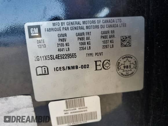 2014 Chevrolet Impala LS with VIN 2G11X5SL4E9229565, listed as a Copart auction lot 87112785 with 134,771 mi miles and Clean title. Bid and sale history available at DreamBid. Image 12.