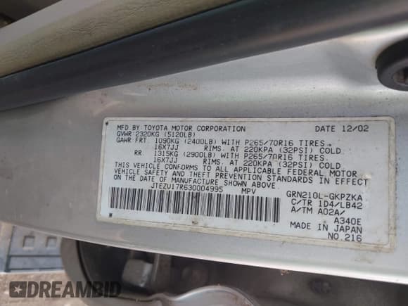 ✅ 2003 Toyota 4Runner Limited • VIN: JTEZU17R630004995 • Лот: 43242687. Опубликован ранее на IAAI с пробегом 335 729 миль. Бесплатный доступ к архиву аукционных продаж из США и подробный отчёт об истории автомобиля на DreamBid. Изображение 9.