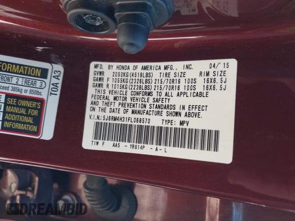 ✅ 2015 Honda CR-V LX • VIN: 5J6RM4H31FL068570 • Lot: 43581601. Listed on IAAI with 235,484 mi. Free auction sales archive from the USA and detailed vehicle history report at DreamBid. Image 9.