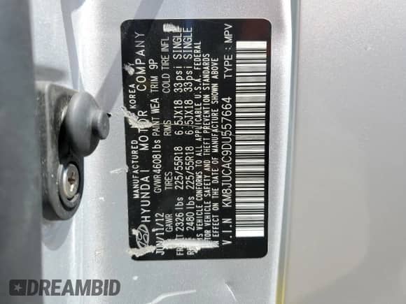 2013 Hyundai Tucson Limited z VIN KM8JUCAC9DU557664, wystawiony jako Copart lot #53707934 z przebiegiem 148 967 mil mil oraz Szkoda całkowita • Salvage title. Historia ofert i sprzedaży dostępna na DreamBid. Obrazek 16.