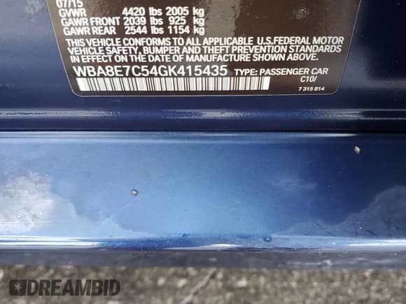 2016 BMW 3 Series z VIN WBA8E7C54GK415435, wystawiony jako Copart lot #68301985 z przebiegiem 119 006 mil mil oraz Szkoda całkowita • Salvage title. Historia ofert i sprzedaży dostępna na DreamBid. Obrazek 13.