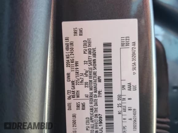 ✅ 2022 Lincoln Corsair Standard • VIN: 5LMCJ1C98NUL19097 • Лот: 87208735. Опубликован ранее на Copart с пробегом 23 369 миль. Бесплатный доступ к архиву аукционных продаж из США и подробный отчёт об истории автомобиля на DreamBid. Изображение 13.
