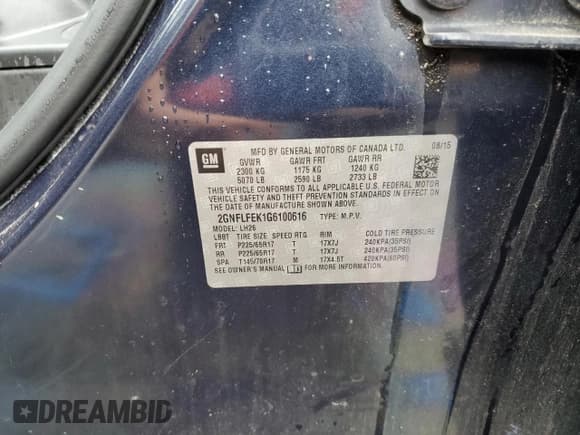 ✅ 2016 Chevrolet Equinox LT • VIN: 2GNFLFEK1G6100616 • Лот: 65754834. Опубликован ранее на Copart с пробегом 64 931 миль. Бесплатный доступ к архиву аукционных продаж из США и подробный отчёт об истории автомобиля на DreamBid. Изображение 13.