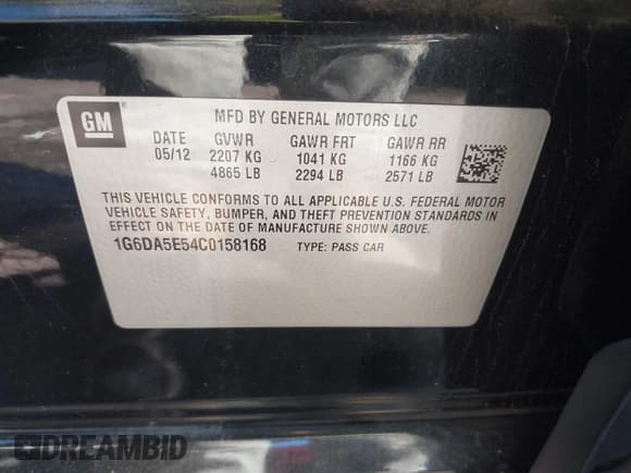 ✅ 2012 Cadillac CTS • VIN: 1G6DA5E54C0158168 • Lot: 43511926. Listed on IAAI with Not provided. Free auction sales archive from the USA and detailed vehicle history report at DreamBid. Image 9.