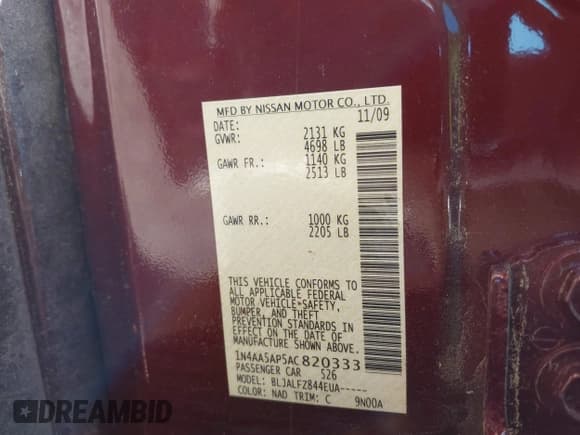 ✅ 2010 Nissan Maxima SV • VIN: 1N4AA5AP5AC820333 • Лот: 43395099. Опубликован ранее на IAAI с пробегом 118 314 миль. Бесплатный доступ к архиву аукционных продаж из США и подробный отчёт об истории автомобиля на DreamBid. Изображение 9.