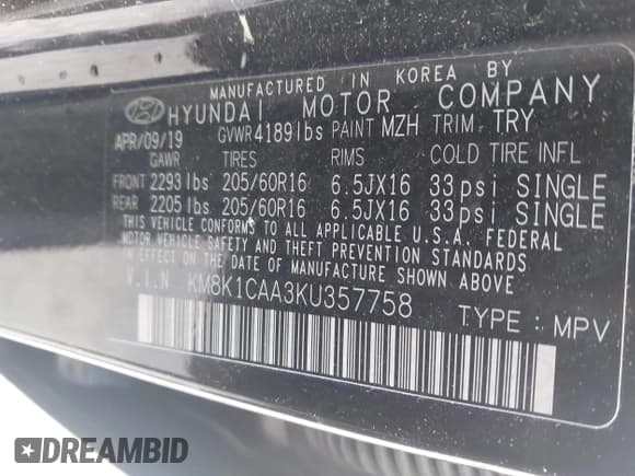 ✅ 2019 Hyundai Kona SE • VIN: KM8K1CAA3KU357758 • Лот: 43680174. Опубликован ранее на IAAI с пробегом 209 028 миль. Бесплатный доступ к архиву аукционных продаж из США и подробный отчёт об истории автомобиля на DreamBid. Изображение 9.