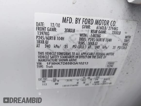 ✅ 2011 Ford Explorer XLT • VIN: 1FMHK7D85BGA10213 • Lot: 43644726. Listed on IAAI with 177,329 mi. Free auction sales archive from the USA and detailed vehicle history report at DreamBid. Image 9.