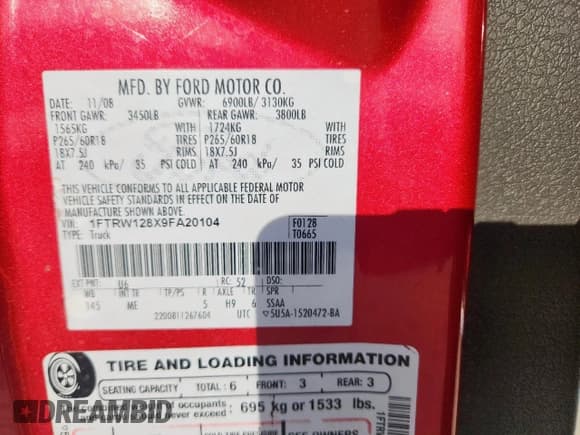 ✅ 2009 Ford F-150 XL • VIN: 1FTRW128X9FA20104 • Лот: 82170735. Опубликован ранее на Copart с пробегом 141 678 миль. Бесплатный доступ к архиву аукционных продаж из США и подробный отчёт об истории автомобиля на DreamBid. Изображение 12.