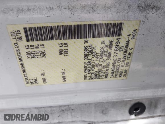 ✅ 2017 Nissan Maxima S • VIN: 1N4AA6AP8HC376994 • Lot: 42246508. Listed on IAAI with 80,770 mi. Free auction sales archive from the USA and detailed vehicle history report at DreamBid. Image 9.